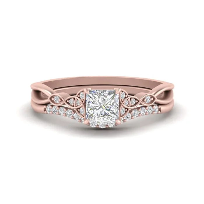 Celtic Knot Princess Diamond Split Wedding Set