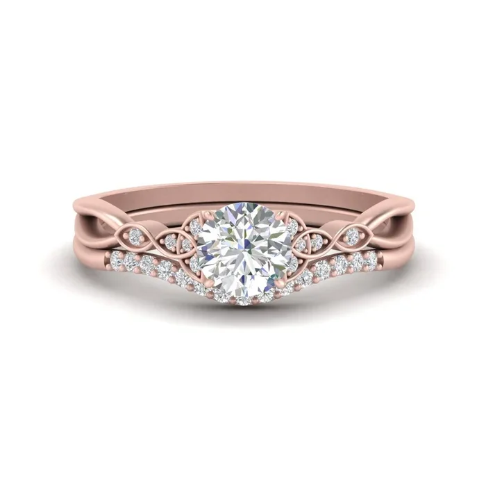 Celtic Knot Round Diamond Split Wedding Set