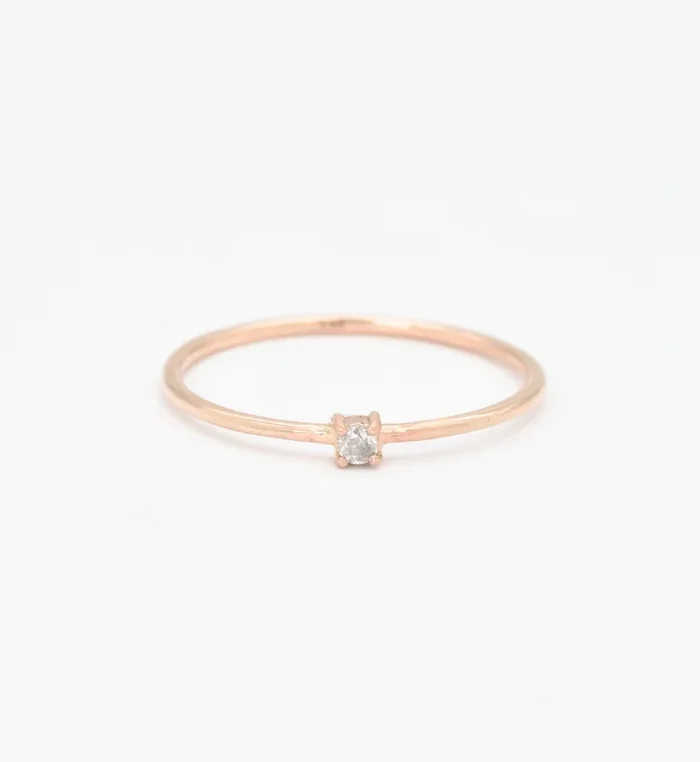 Certified Diamond Gold Ring – Dainty Rose Gold Ring – Real Solid 14k Rose Gold