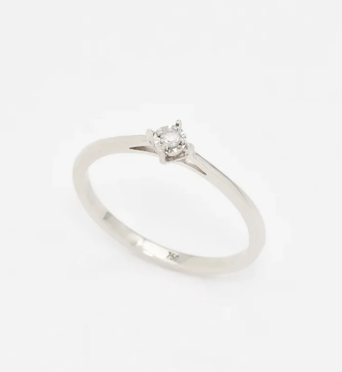 Certified Real Diamond Ring – Solid 14K White Gold Diamond Ring – Dainty Brilliant Engagement Ring