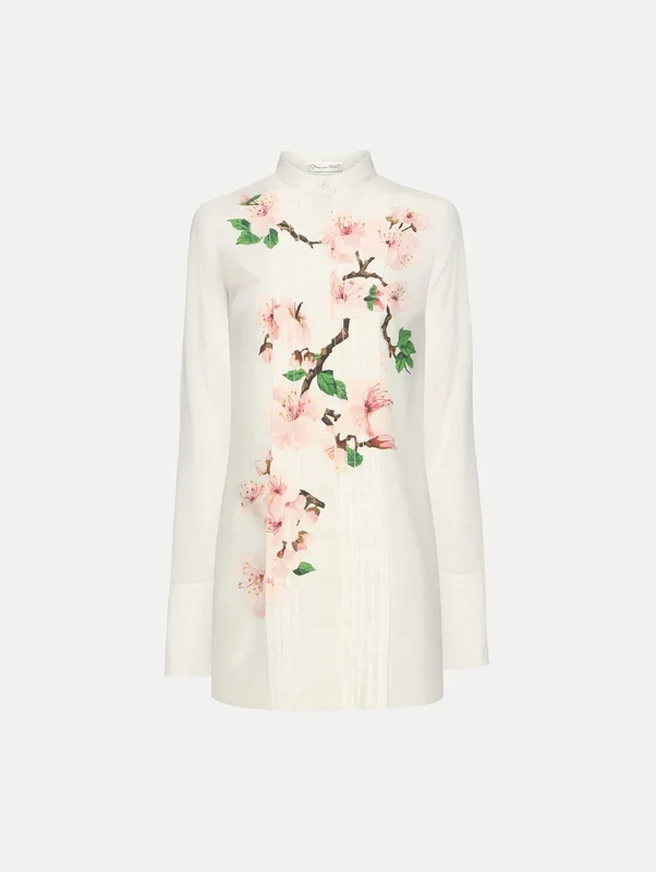 Cherry Blossom Cotton Poplin Pleated Blouse