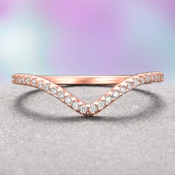 Chevron Stacking Wedding Band in 14K Solid Rose Gold
