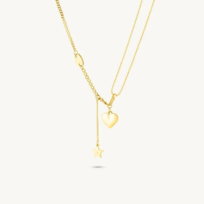 Chic Heart & Star Drop Necklace