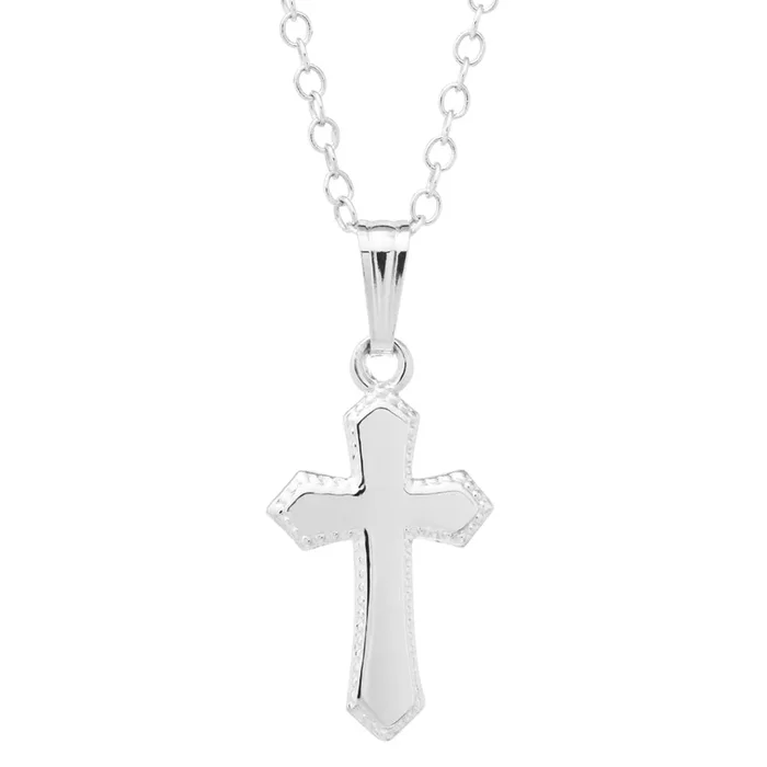 Children’s Silver Cross Pendant Necklace 15″