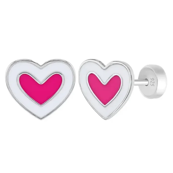 Children’s Sterling Silver & Enamel Heart Stud Earrings