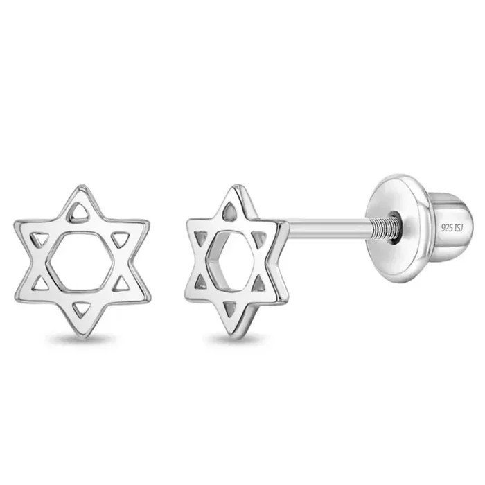 Children’s Sterling Silver Star of David Screw Back Earrings