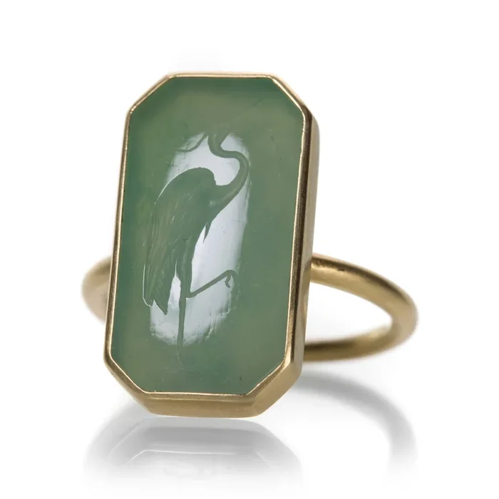 Chrysoprase Crane Ring