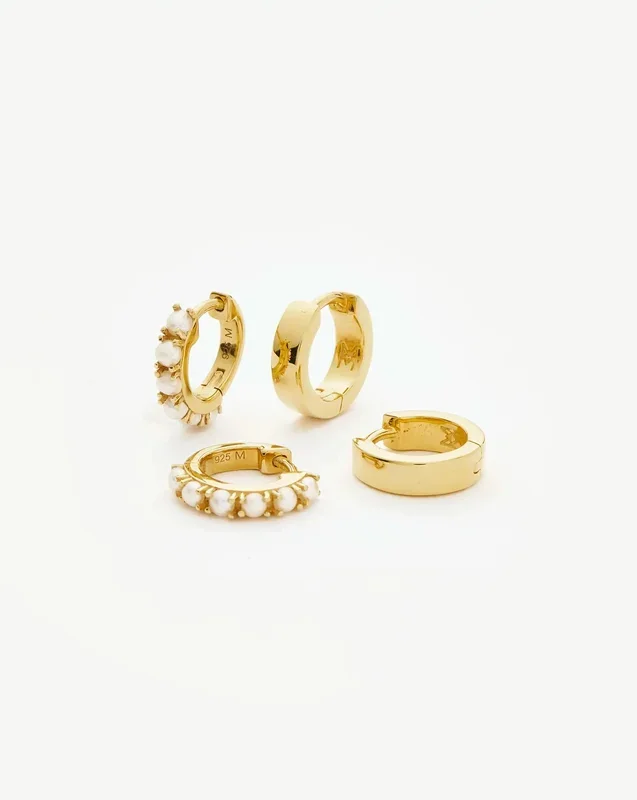 Chubby & Gemstone Huggies Set | 18k Gold Plated Vermeil / Pearl