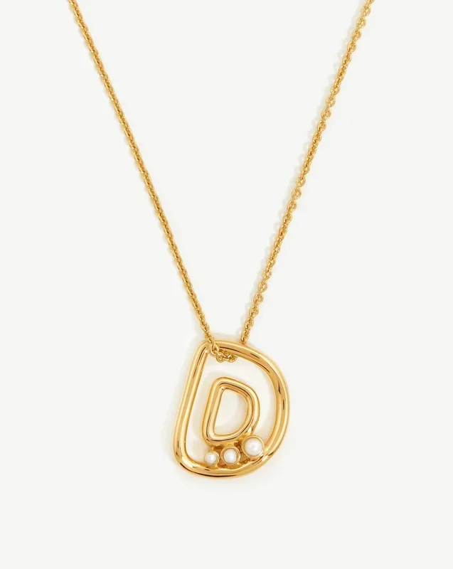 Chubby Pearl Initial Pendant Necklace – Initial D | 18ct Gold Vermeil/Pearl