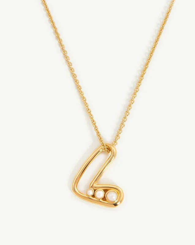 Chubby Pearl Initial Pendant Necklace – Initial L | 18ct Gold Vermeil/Pearl