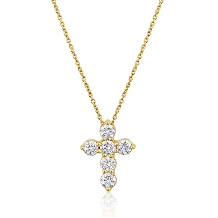 Chunky Cross Diamond Yellow Gold Necklace