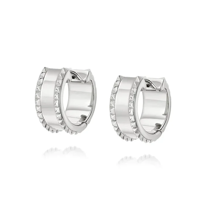 Chunky Studded Huggie Hoop Earrings Sterling Silver