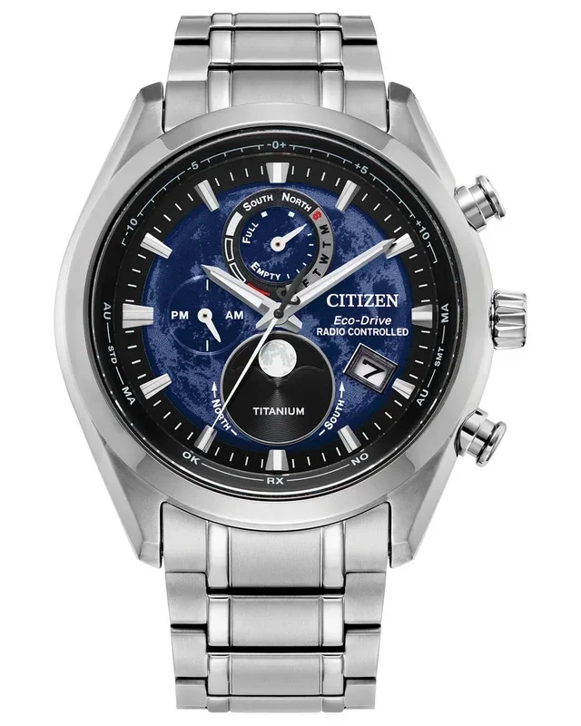 Citizen Tsuki-yomi A-T Watch with Blue Dial and Titanium Bracelet (43mm and eco-drive movement)