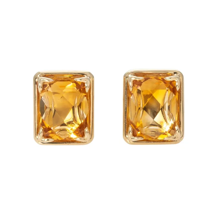 Citrine 14K Yellow Gold River Stud Earrings