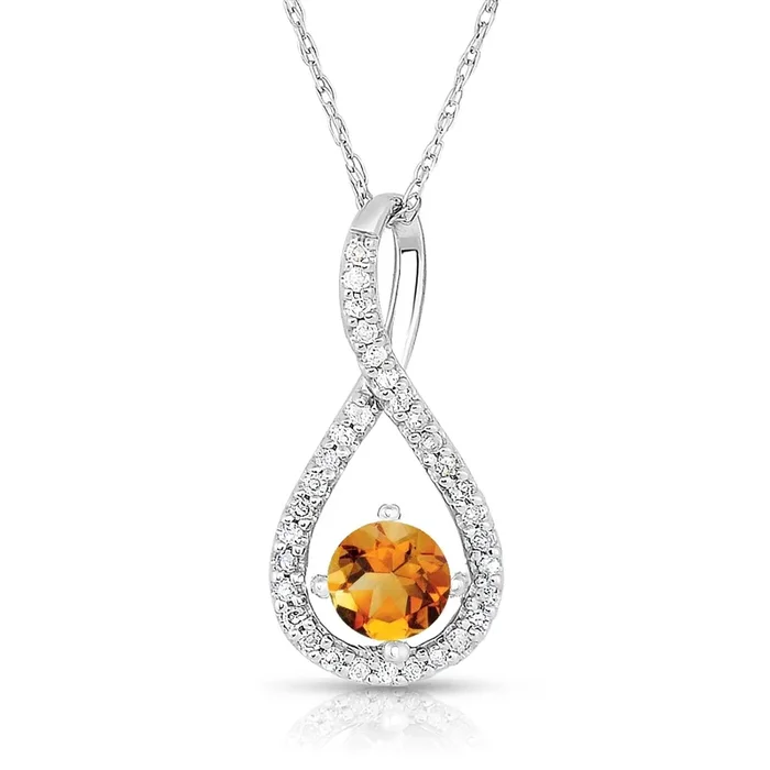 Citrine Diamond Halo Swirl Pendant