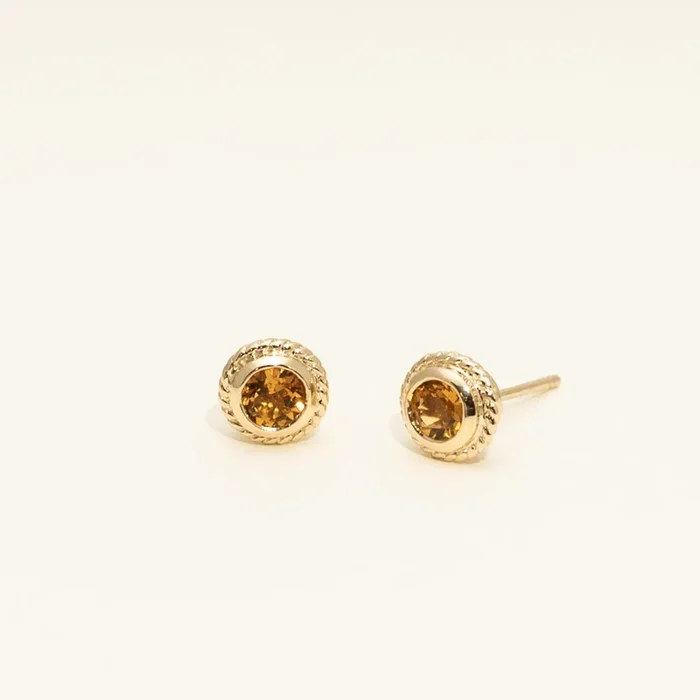 Citrine Rope Edge Earrings in 14kt Yellow Gold