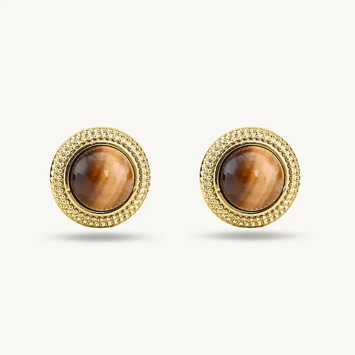Classic Brown Stud Gold Earrings