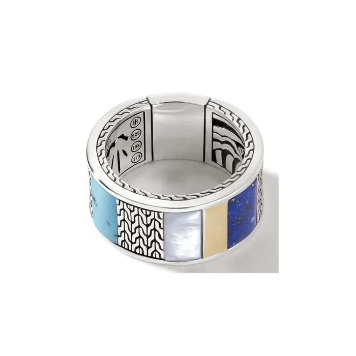 Classic Chain Mother of Pearl, Turquoise, and Lapis Lazuli Ring