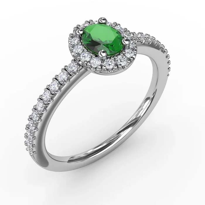 Classic Emerald & Diamond Halo Ring
