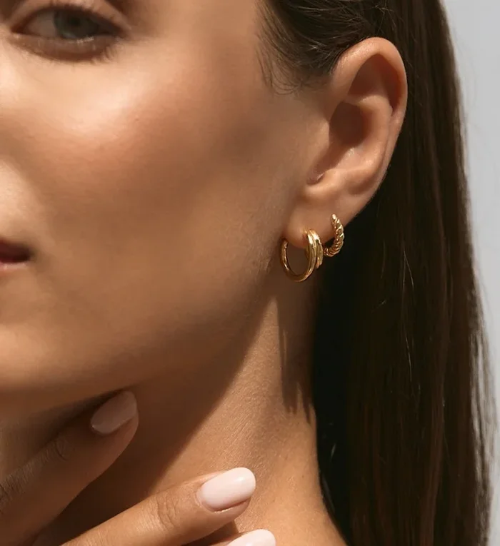Classic Layered Hoop Earrings Gold & Eternal Rope Hoops Gold Stacking Set