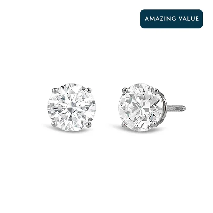 Classic Round Diamond Four Prong Stud Earrings