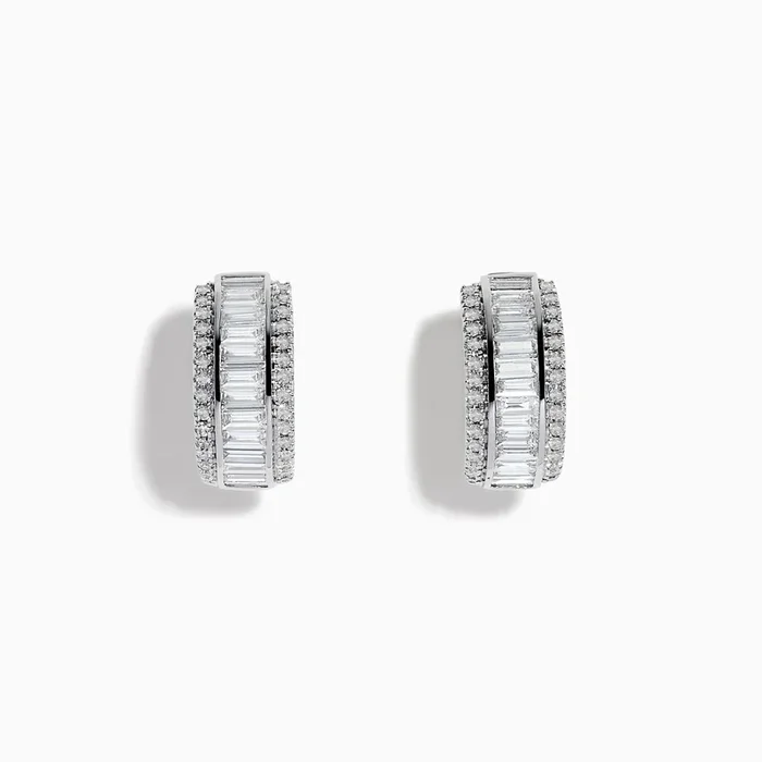 Classique 14K White Gold 1/2″ Diamond Hoop Earrings 1.01 TCW