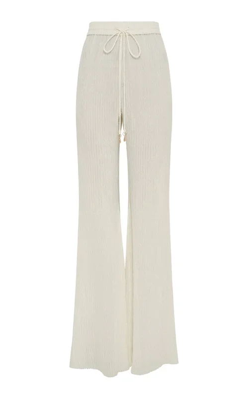 Claude Flare Pant in Ivory Plisse Silk