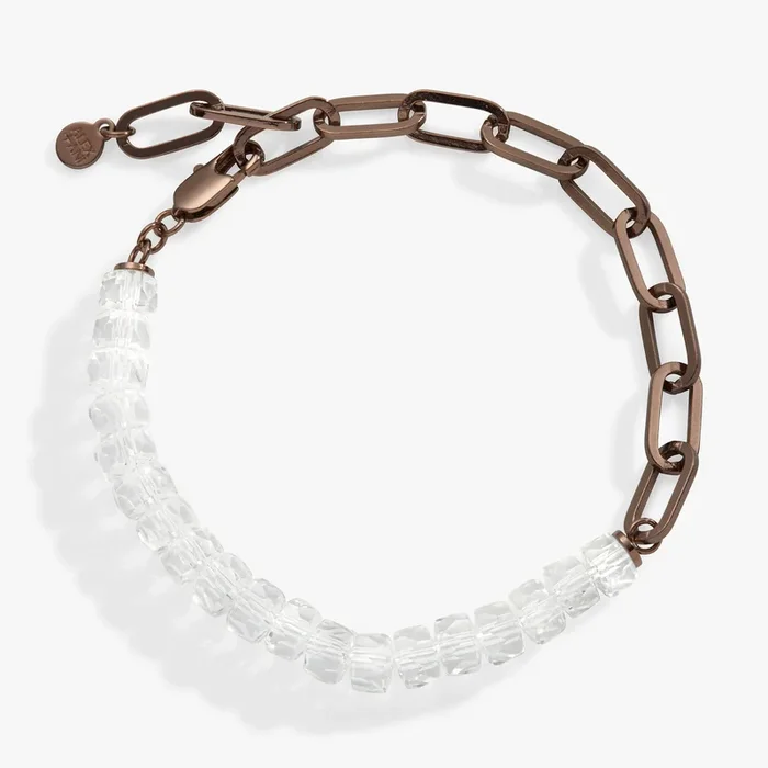 Clear Crystal Beaded + Chain Adjustable Bracelet