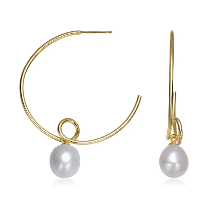 Cléo Thin Round Pearl Hoop Earrings