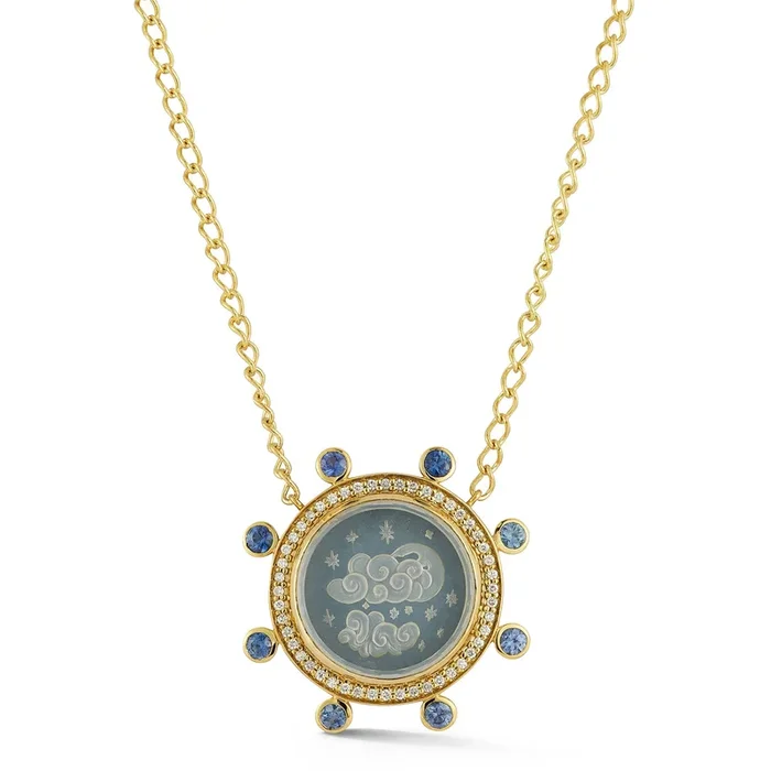 Cloud Caspian Necklace – Angelite, Diamond and Sapphire Ombré