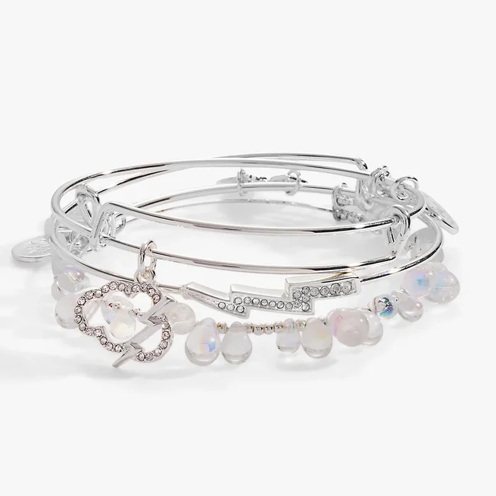 Cloud, Lightening Bolt and Rain Drop Bangle Set of 3
