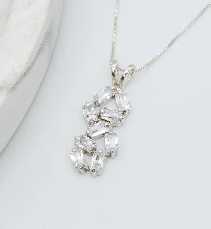 Cluster CZ Diamonds Baguette Pendant in Silver