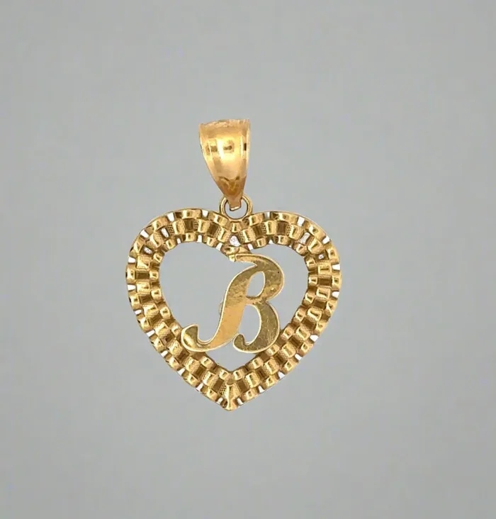 Colgante de oro amarillo de 10 quilates con letra “B” y corazón de Rolex para mujer