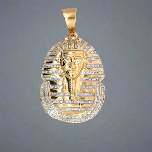Colgante unisex de faraón egipcio con diamantes de oro amarillo de 10 quilates