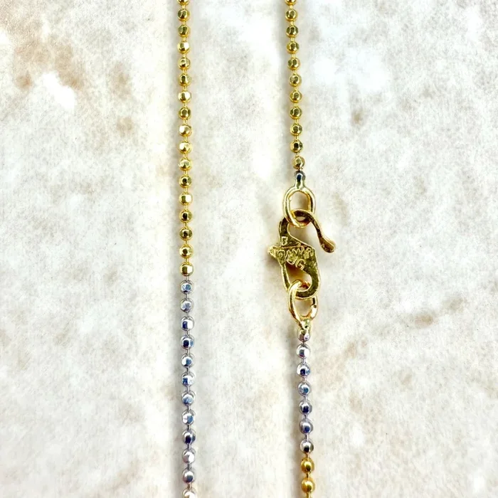 Collar de cadena de bolas de oro macizo de 21 quilates en dos tonos, 19,5 pulgadas