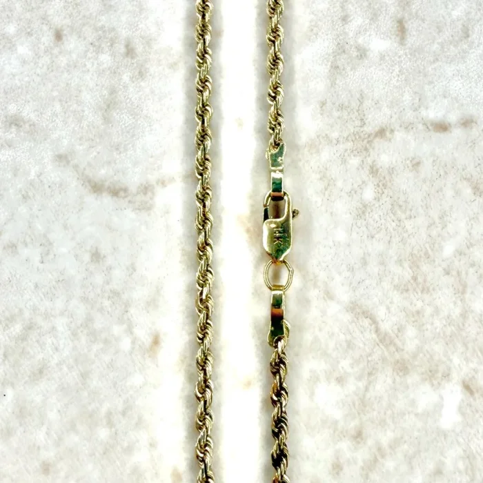 Collar de cadena de cuerda de 18,25 pulgadas de oro amarillo macizo de 14 quilates