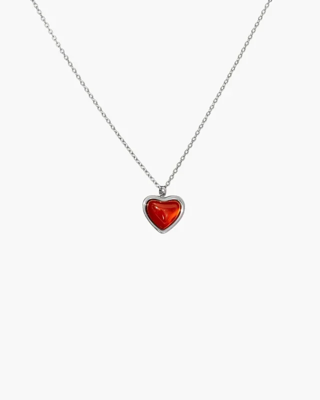 Collier Cœur Pierre Cornaline Argenté