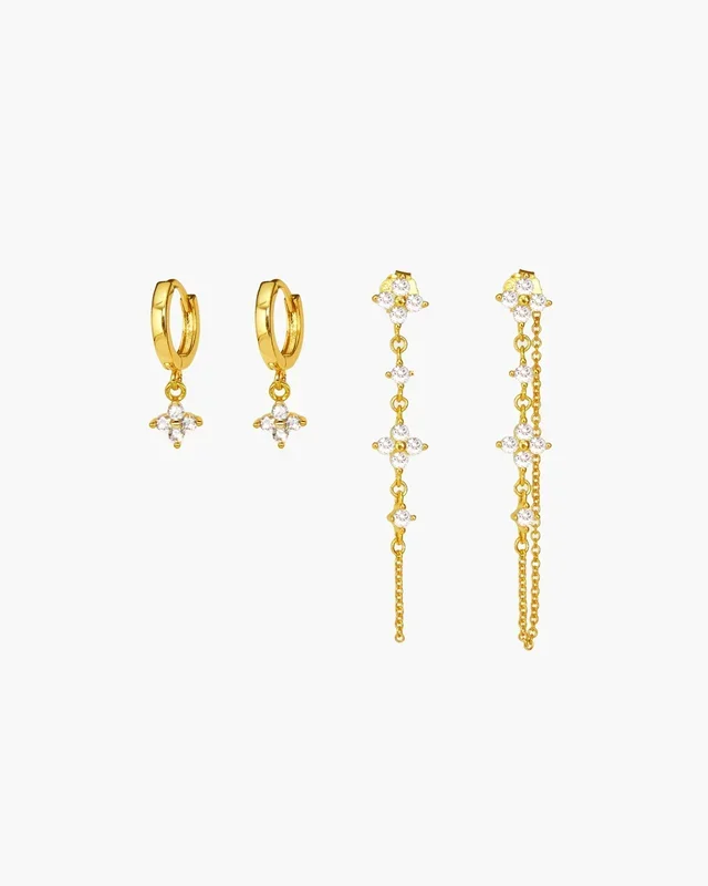 Conjunto de pendientes de trébol de la suerte dorado