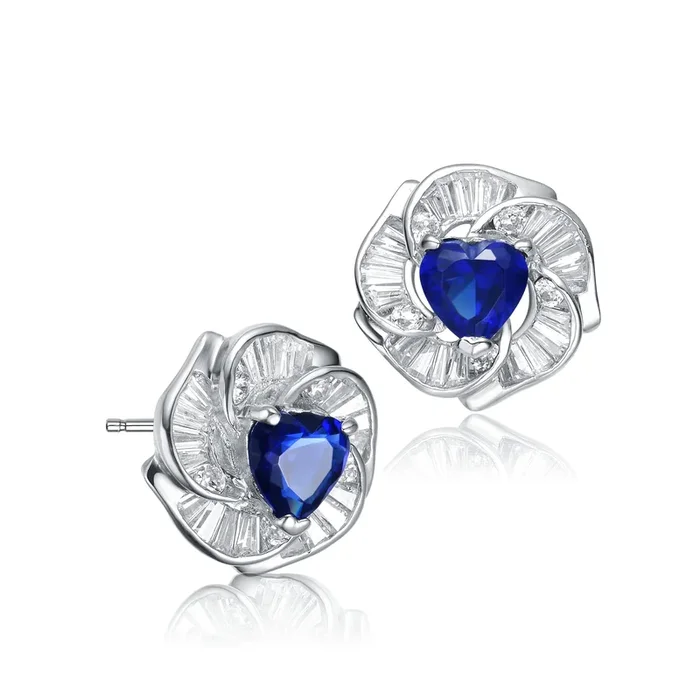 Coralie Blue Solatire Flower Couture Stud Earrings