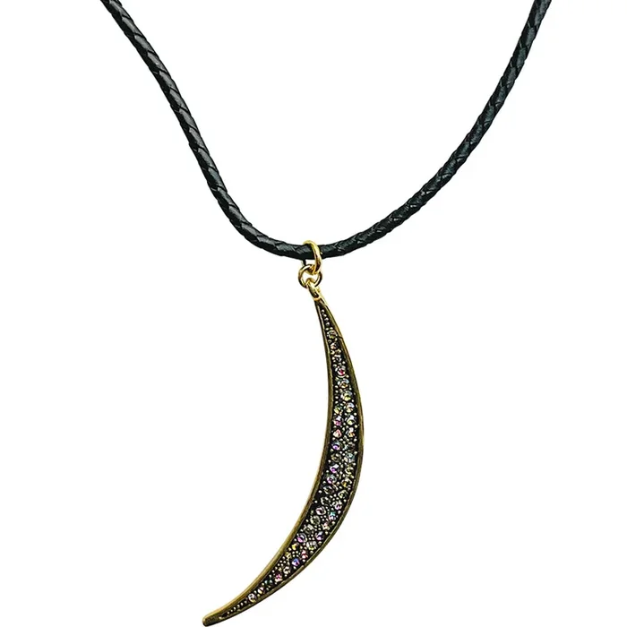 Crescent Moon Sliver Cord Necklace (Goldtone)
