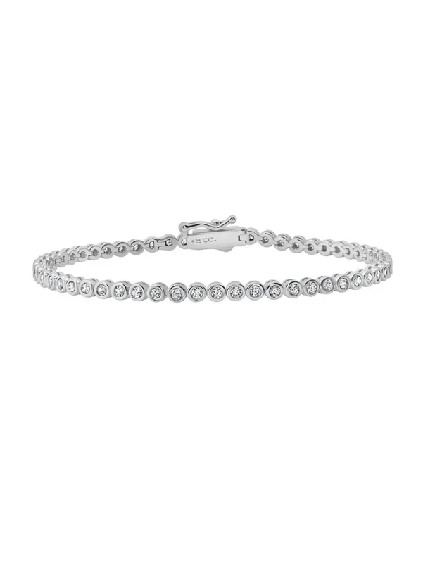 Crislu Bezel Set Cubic Zirconia Tennis Bracelet in Sterling Silver with Platinum Finish