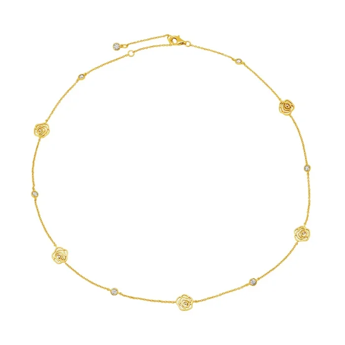 Crislu Cubic Zirconia Rosy Station Necklace in Sterling Silver with 18kt Yellow Gold Finish