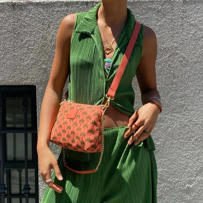 Crown Print Sling Bag – Coral