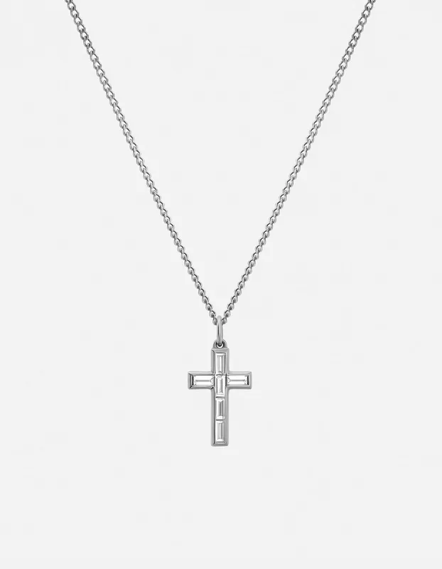 Cruxe Baguette Diamond Necklace, Sterling Silver