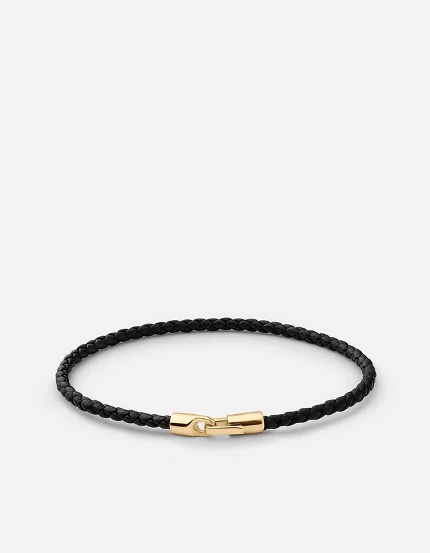 Cruz Leather Bracelet, Gold Vermeil / Black