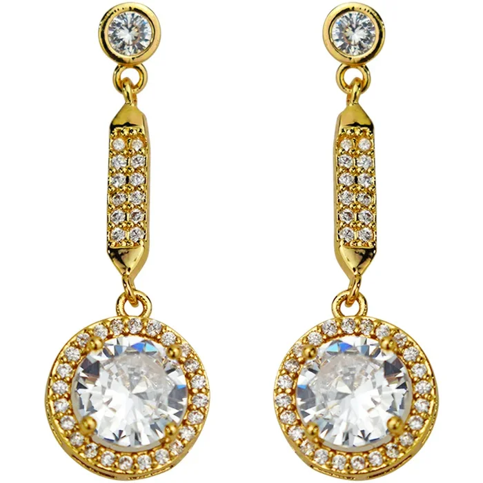 Crystal CZ Round Drop Pierced Earrings (Goldtone)