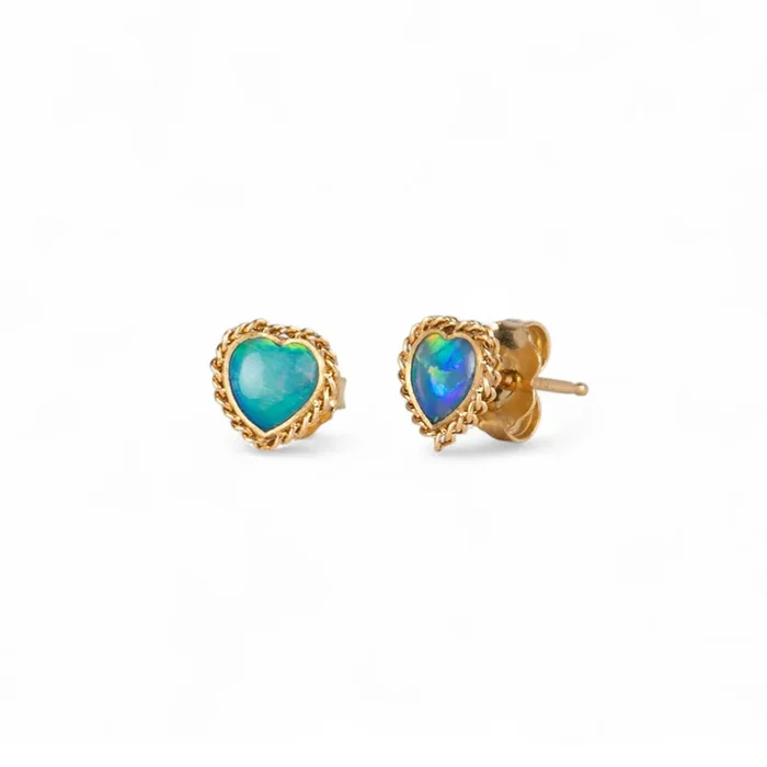 Crystal Opal Heart Stud Earrings