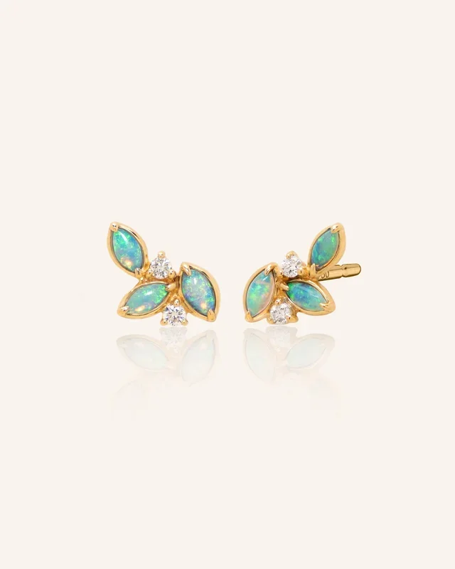 Crystal Opal Leaf Cluster Earrings