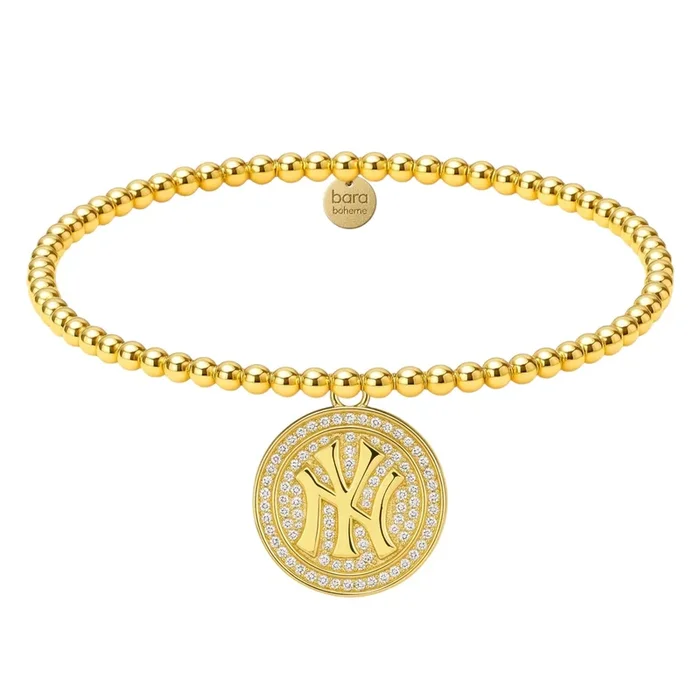 Crystal Yankees Charm | Gold Filled Beaded Bracelet