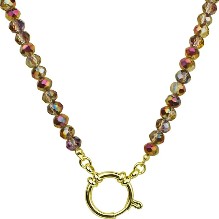 Crystalized 6mm Beaded Sailor Clasp 18″ Charm Necklace (Goldtone/Mystic Iridis)